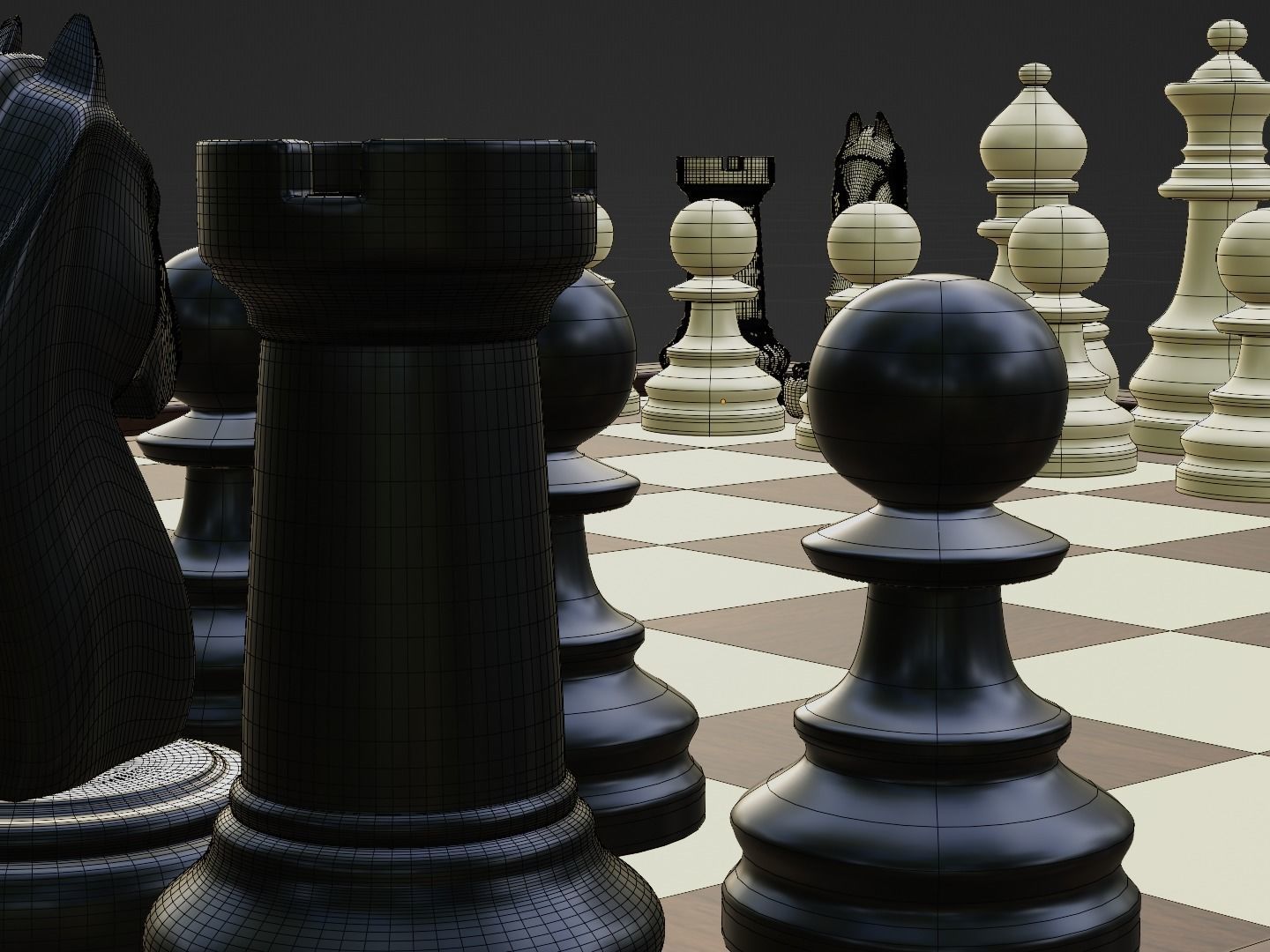 Wooden Chess Board with Chess Pieces - Complete Chess Set 3D model_18