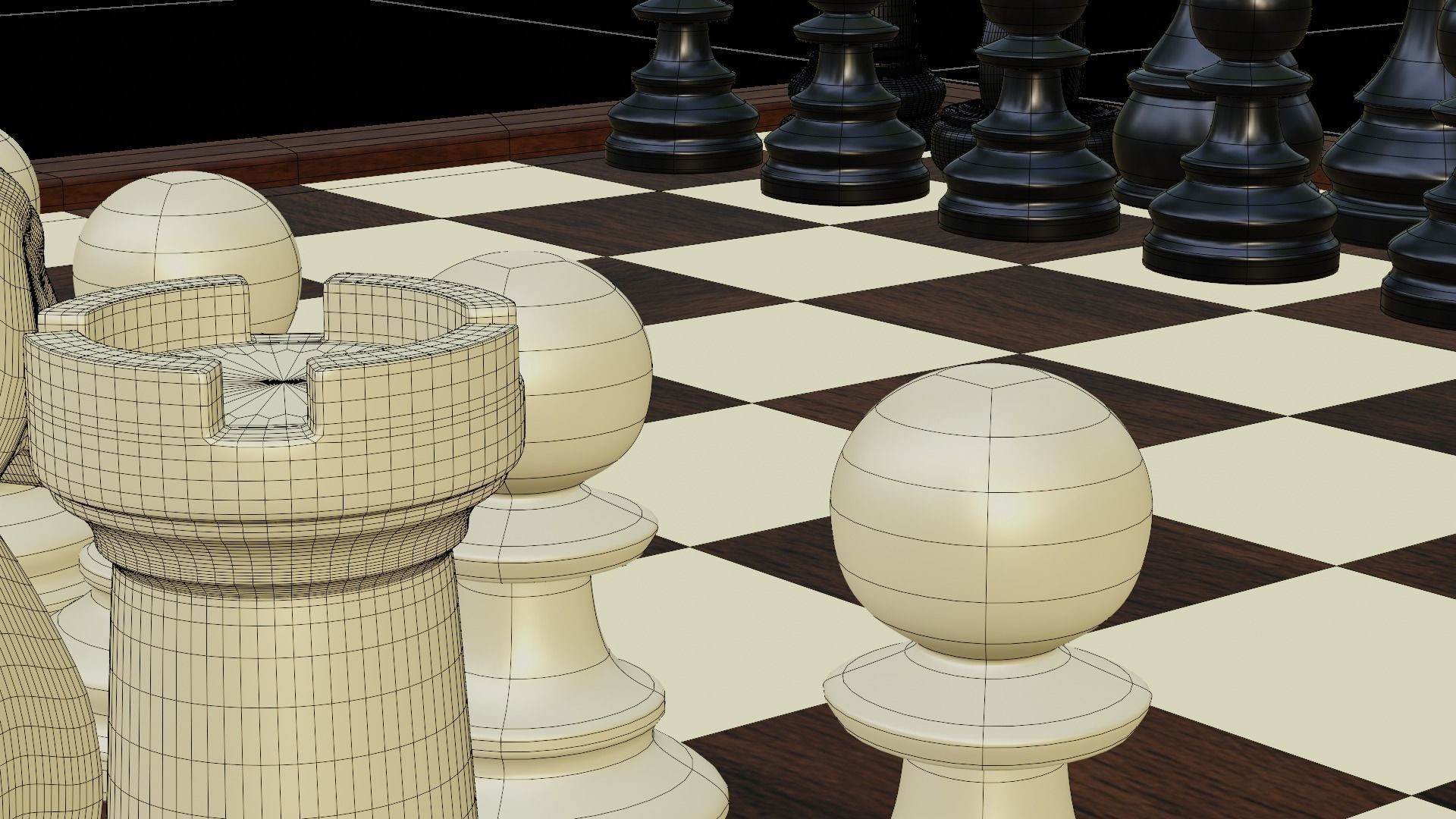 Wooden Chess Board with Chess Pieces - Complete Chess Set 3D model_9