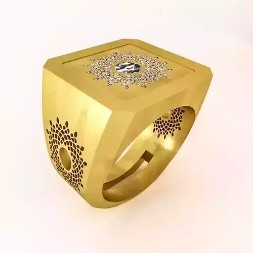 Ring 3D print model gold with diamonds in center