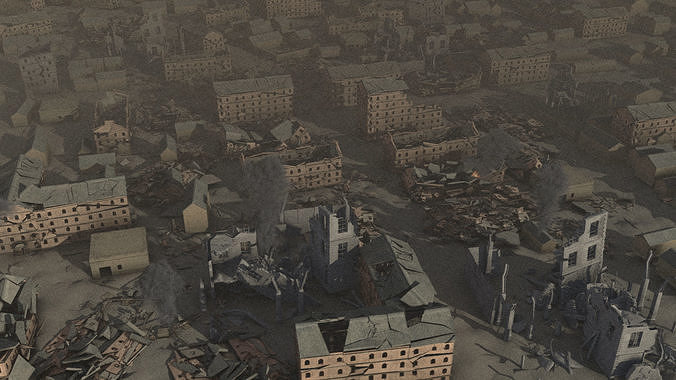 Battlefield abandoned city ruins of world war ii battle 3D model