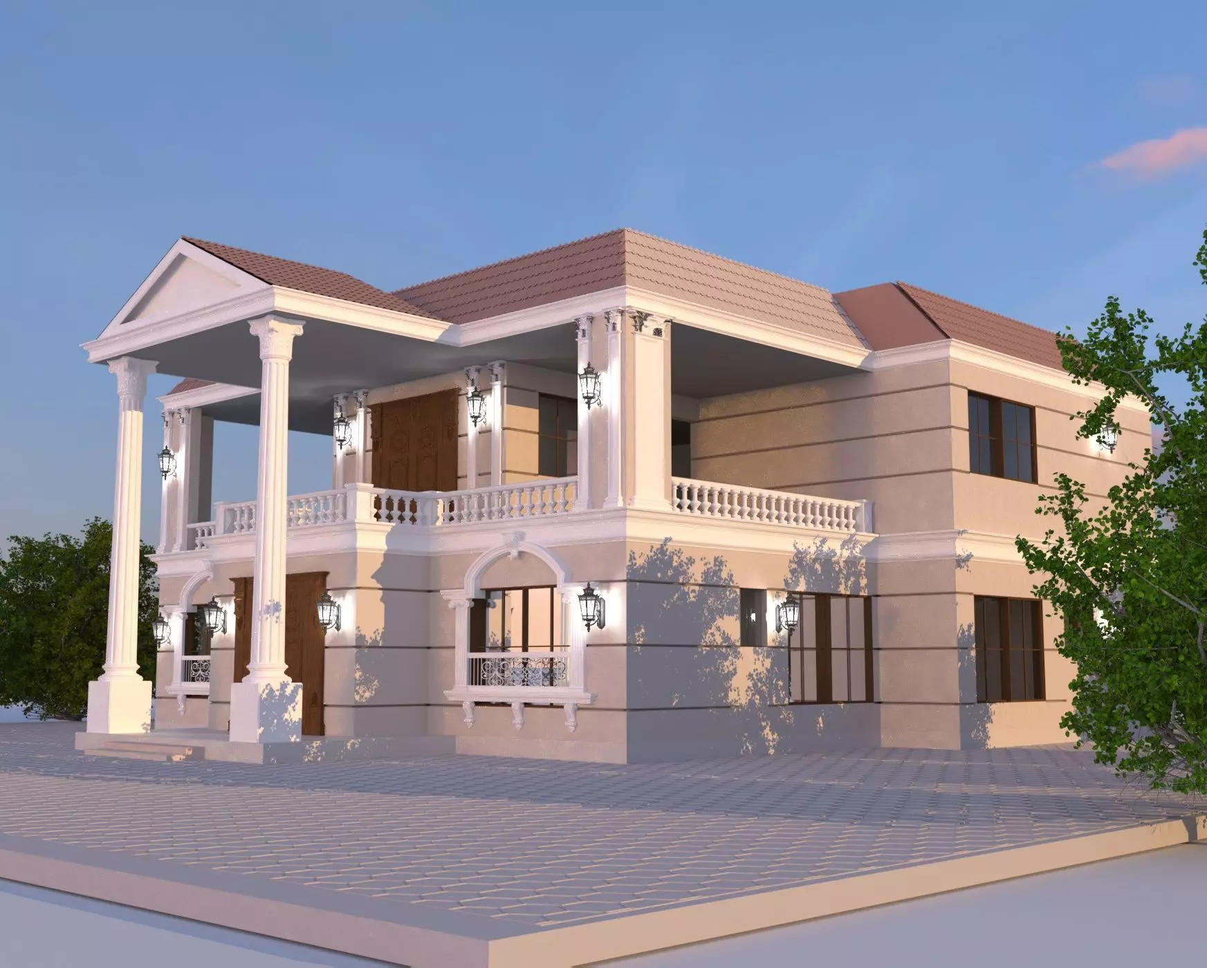 Classic Villa Low-poly 3D model_0