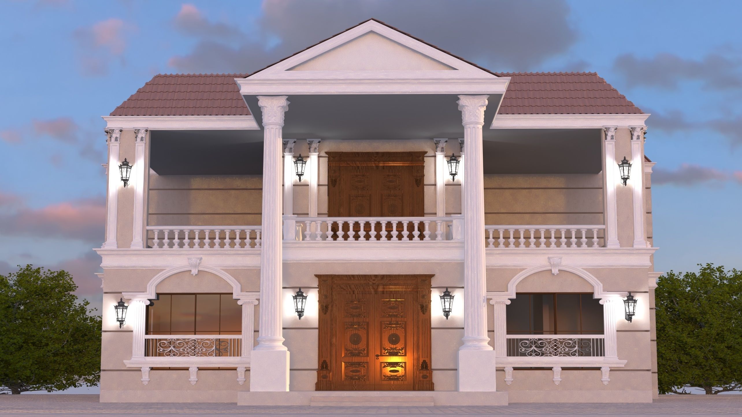 Classic Villa Low-poly 3D model_1