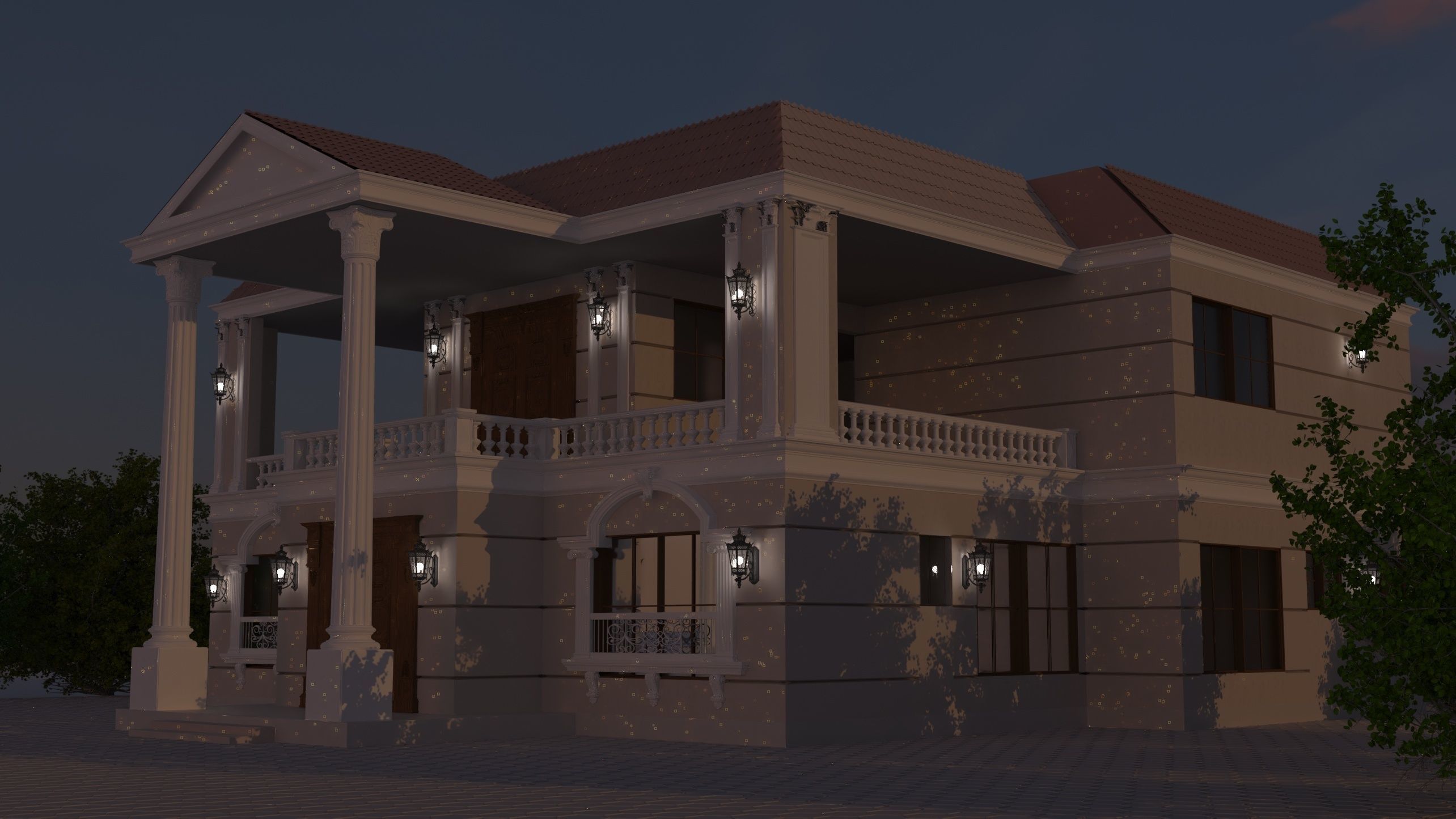 Classic Villa Low-poly 3D model_4