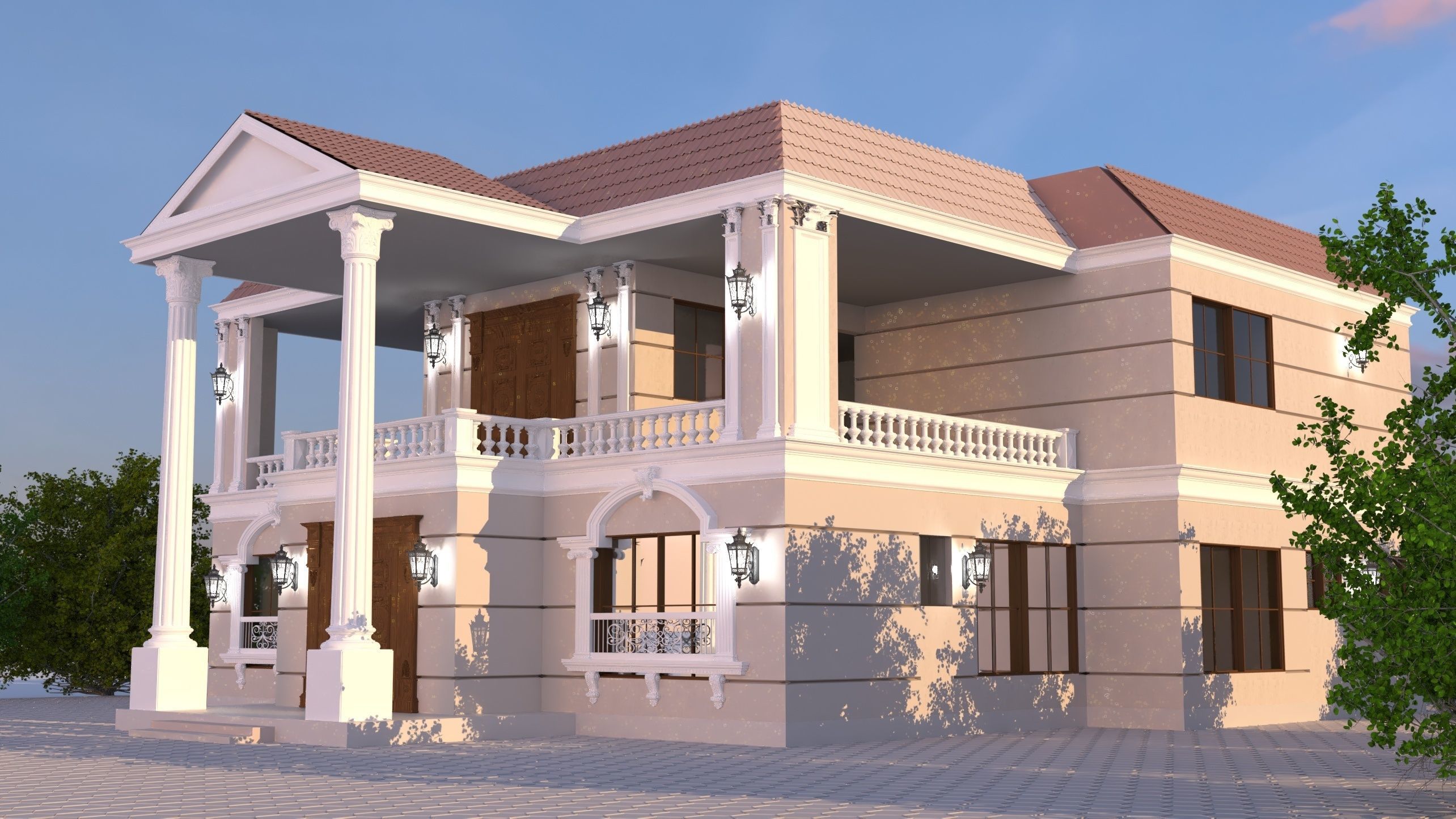 Classic Villa Low-poly 3D model_2