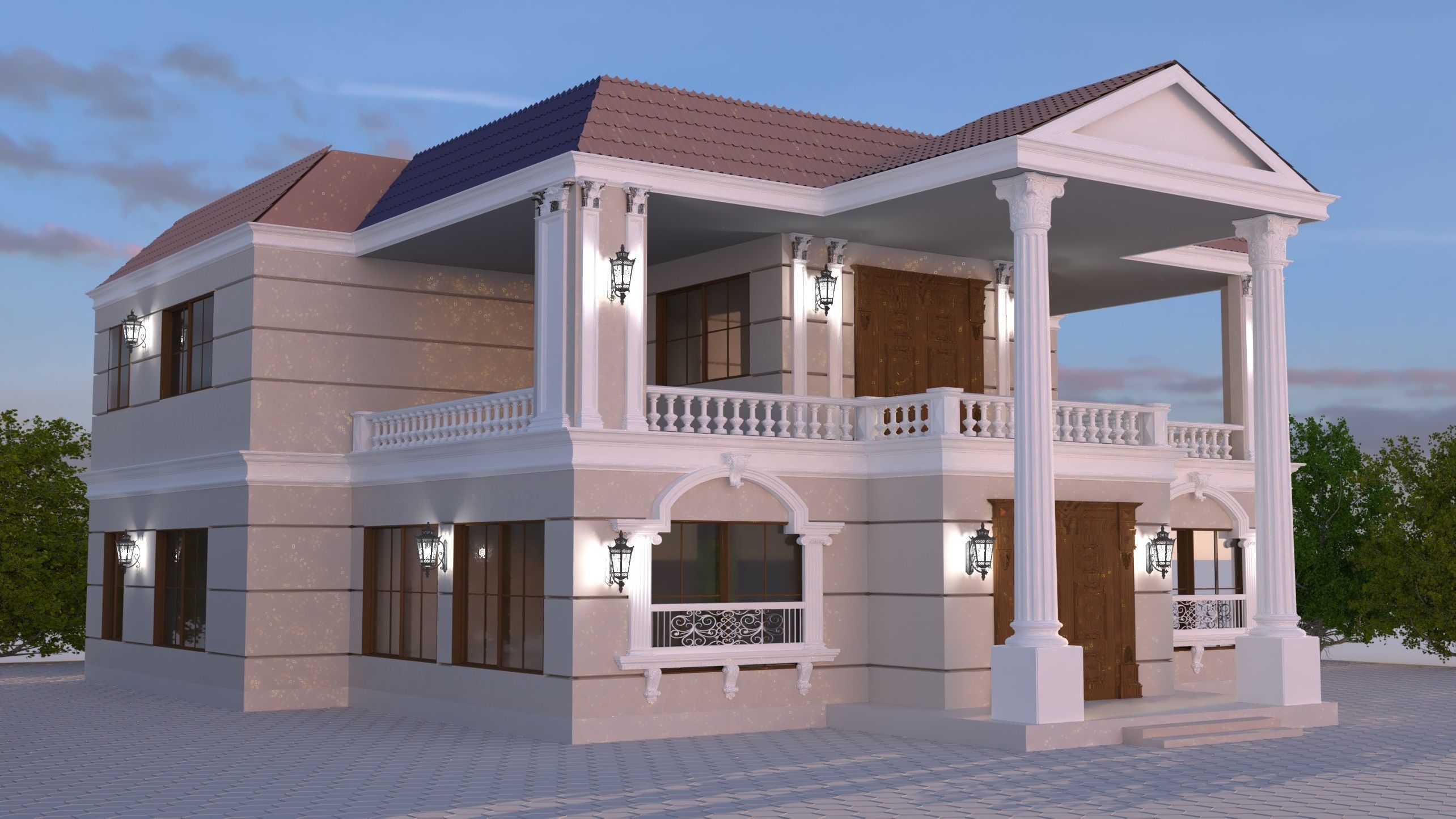 Classic Villa Low-poly 3D model_3