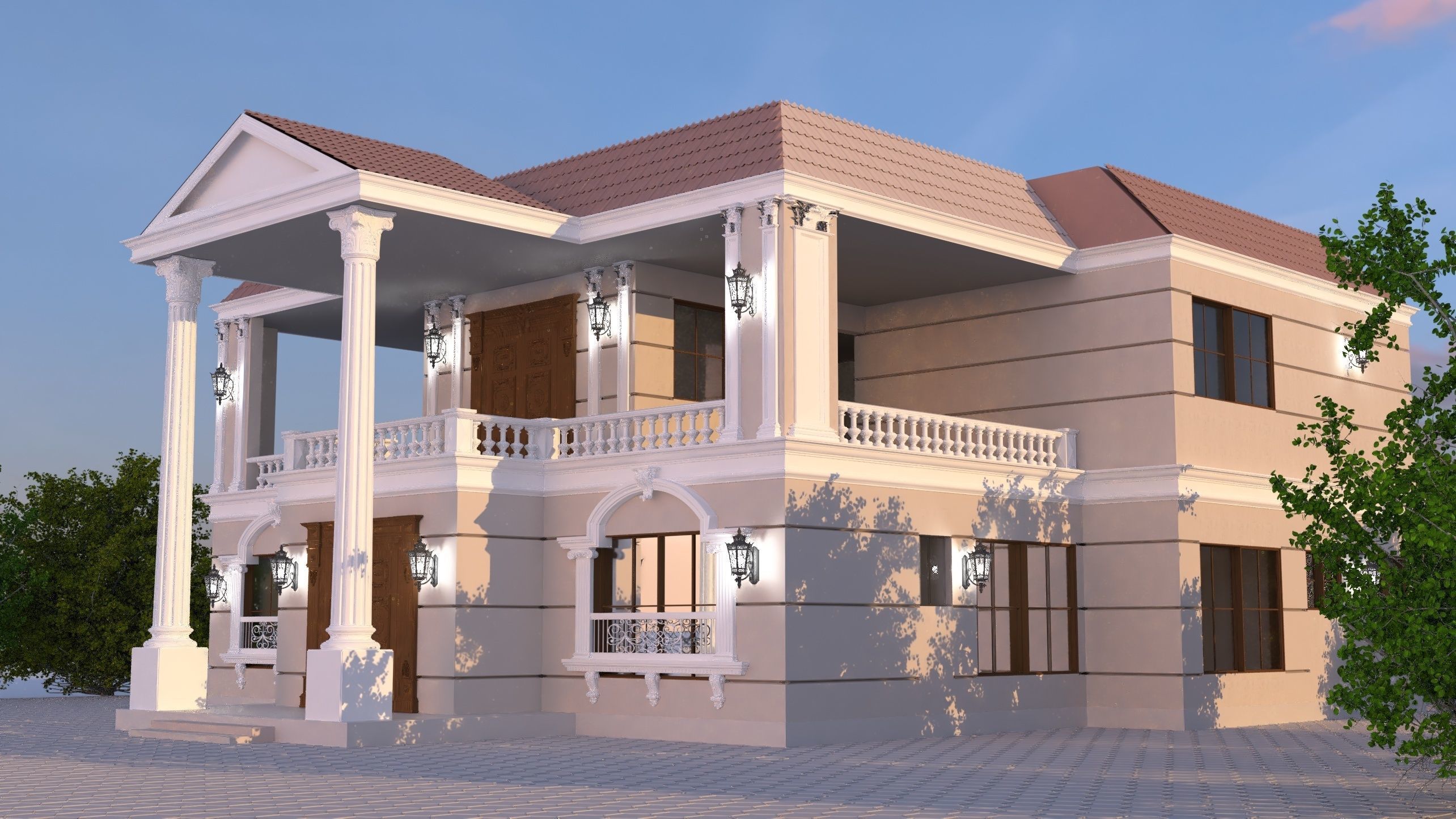 Classic Villa Low-poly 3D model_5
