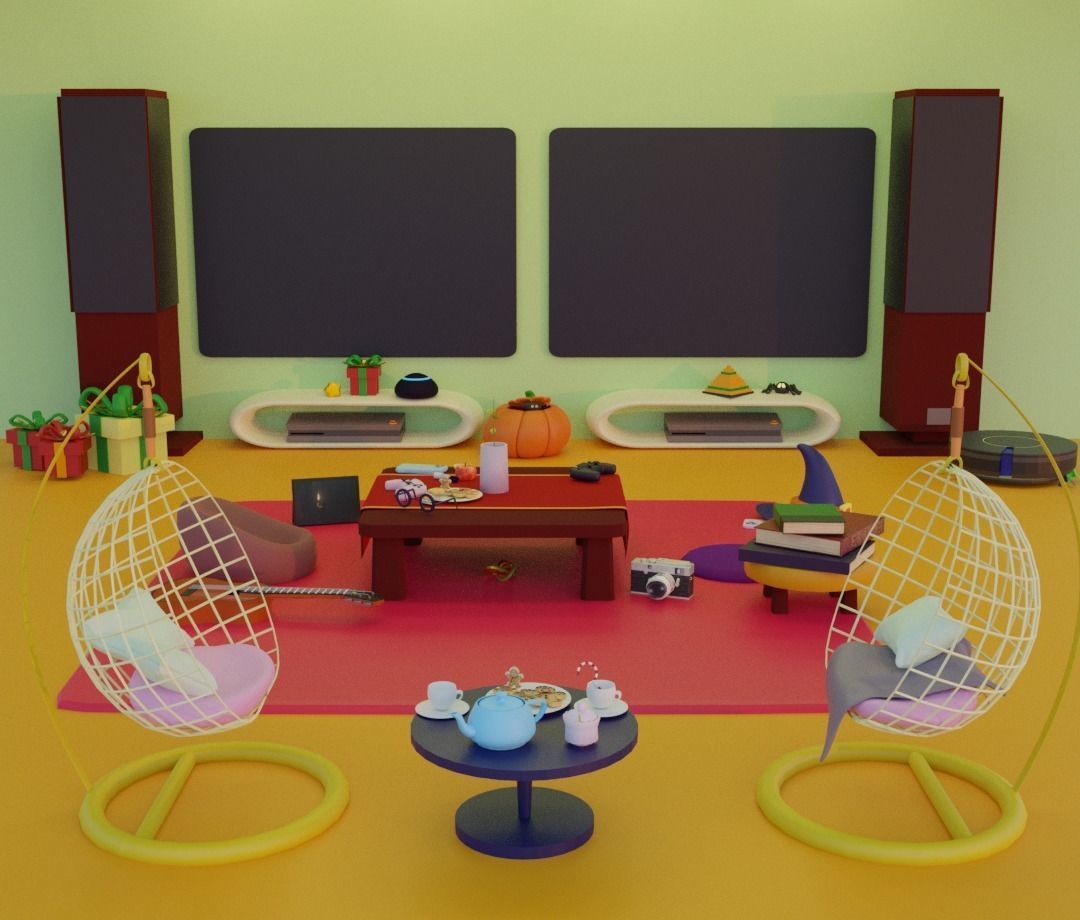 livingroom living room with hanging chairs 3D model_5