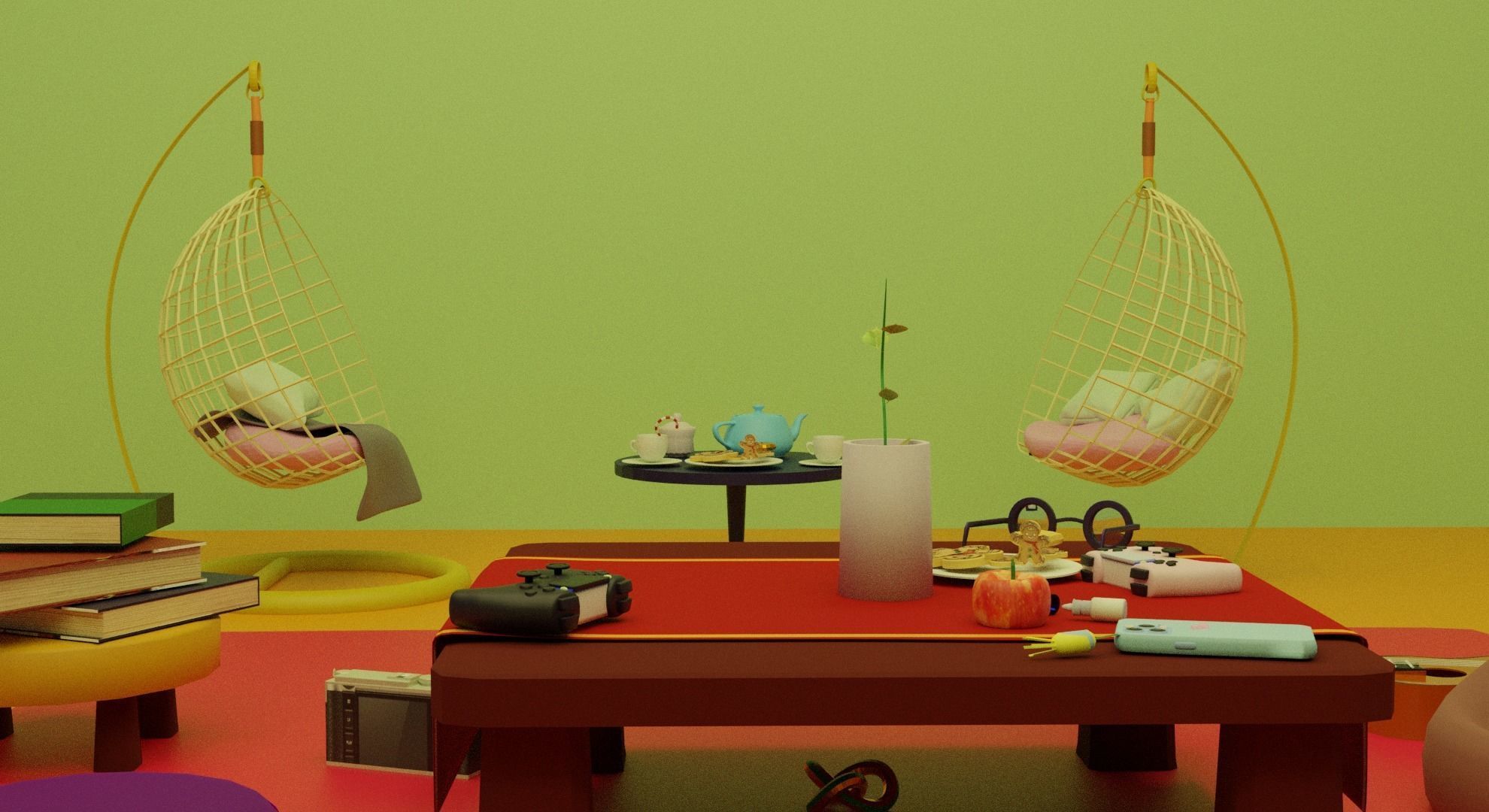 livingroom living room with hanging chairs 3D model_4