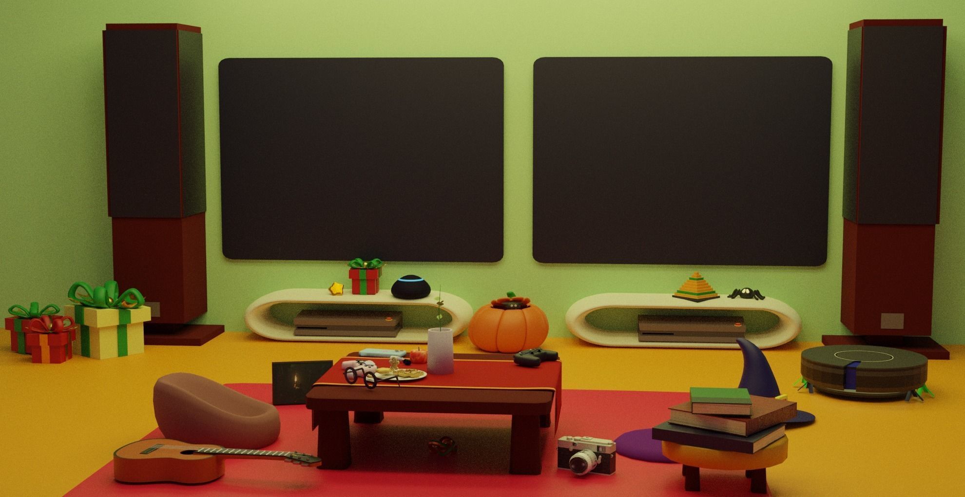 livingroom living room with hanging chairs 3D model_1