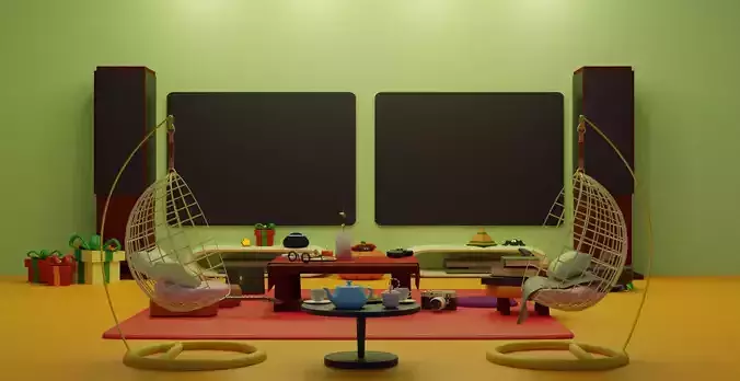 livingroom living room with hanging chairs