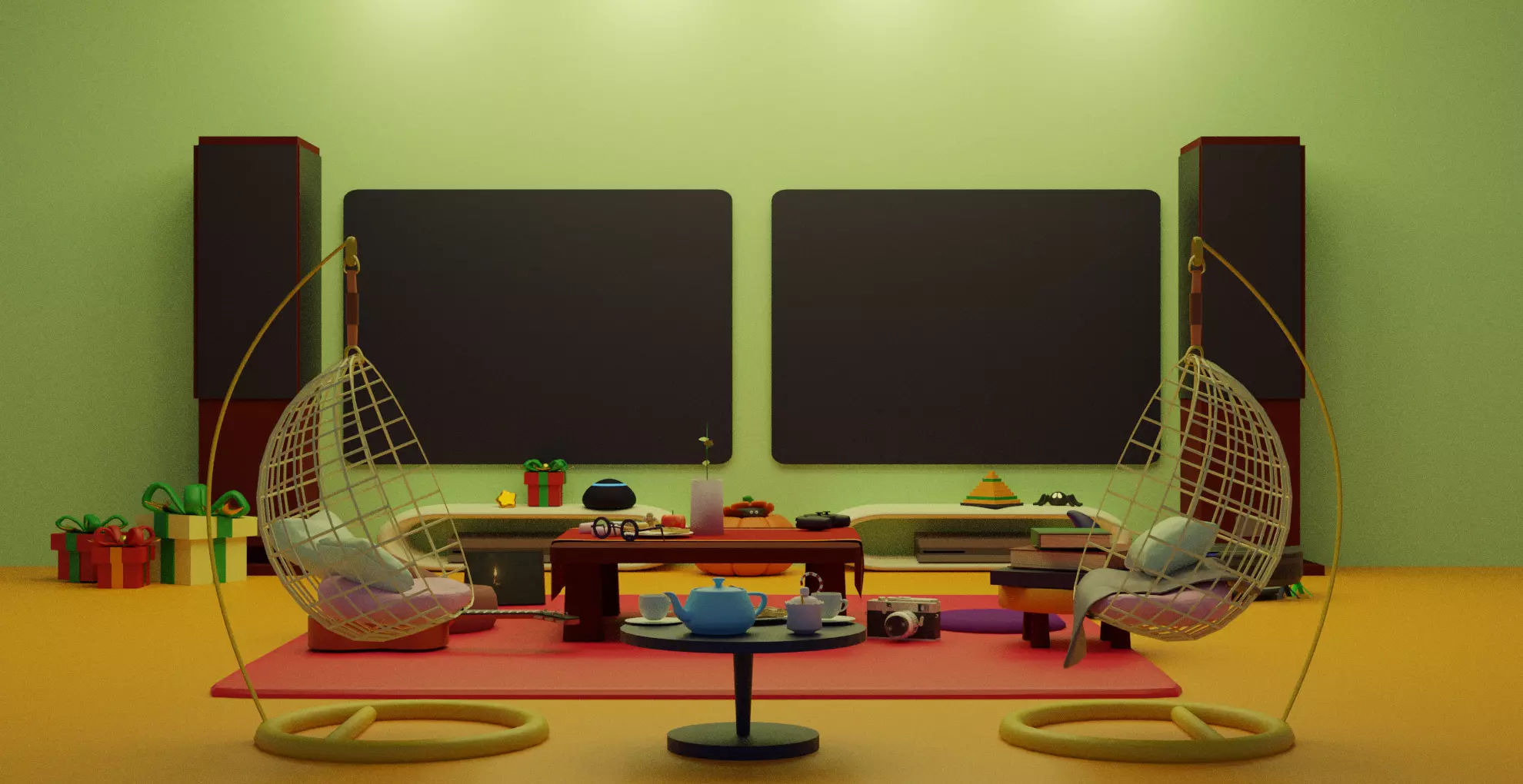 livingroom living room with hanging chairs 3D model_0