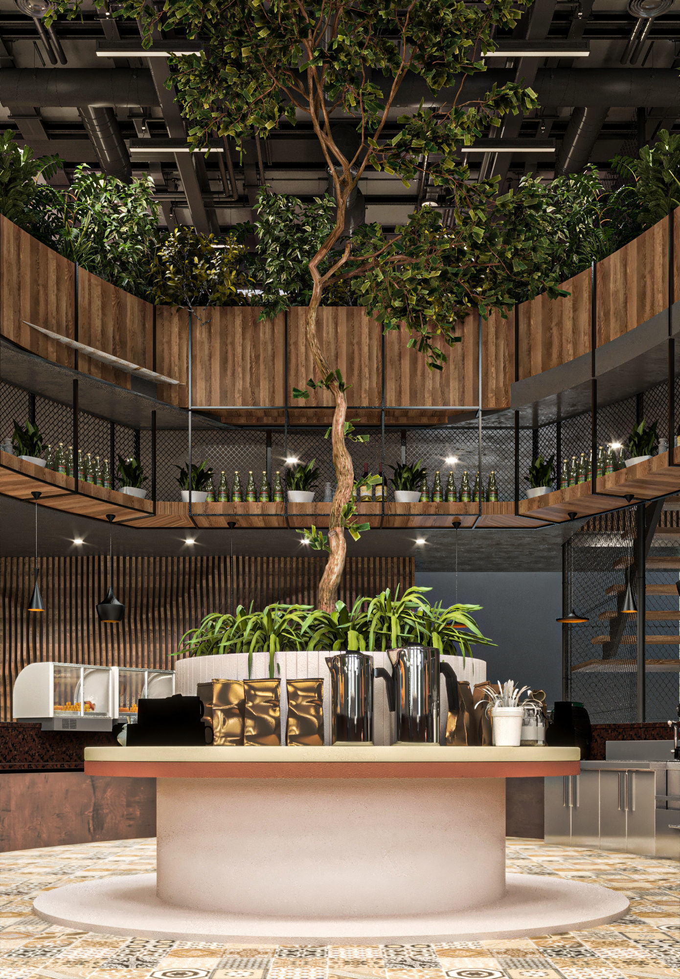 Industrial Cafe Interior Design  3D model_5