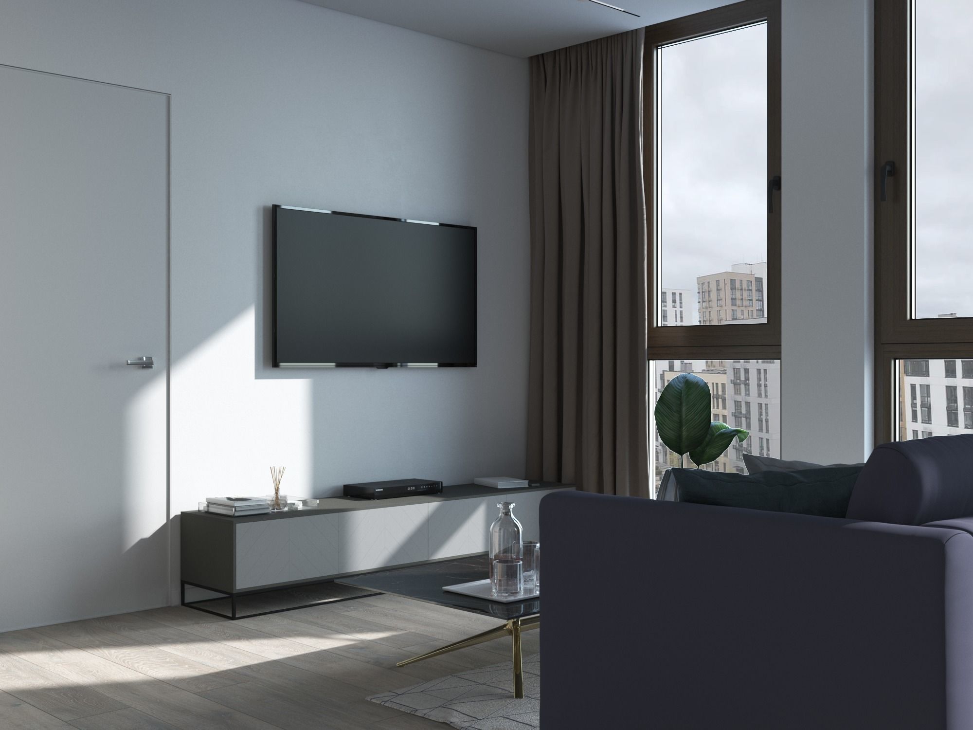 Living room with kitchen 3D model_2