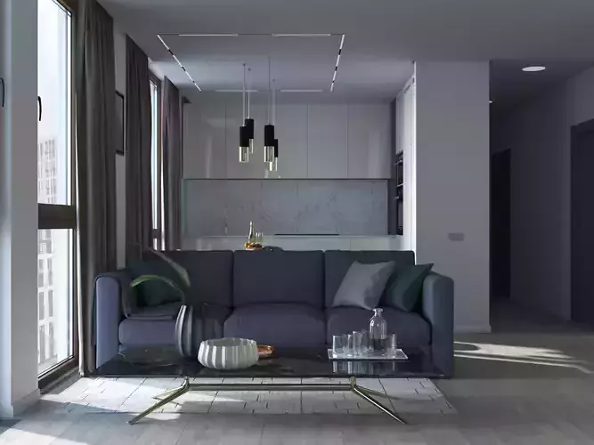 Living room with kitchen