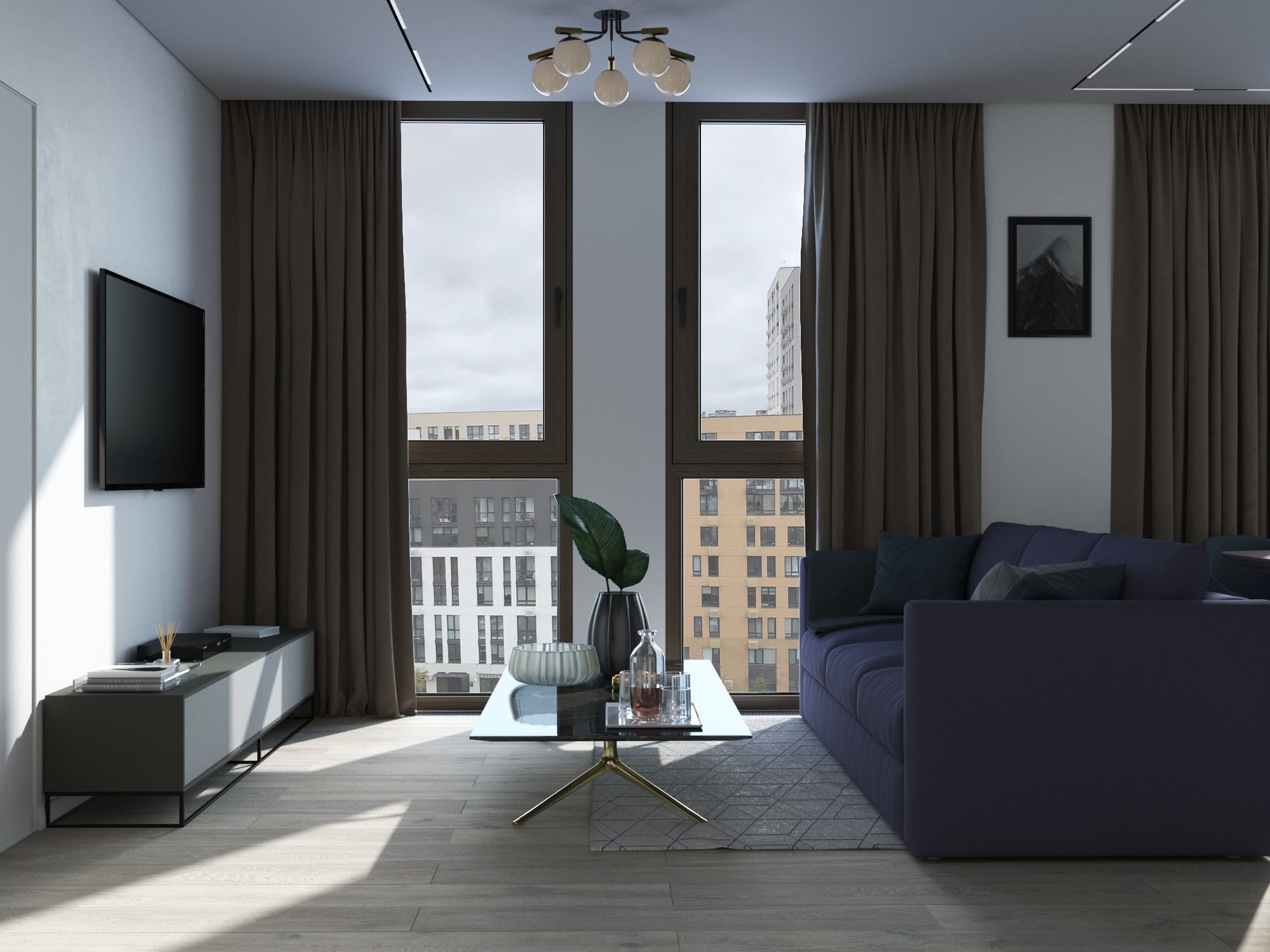 Living room with kitchen 3D model_1