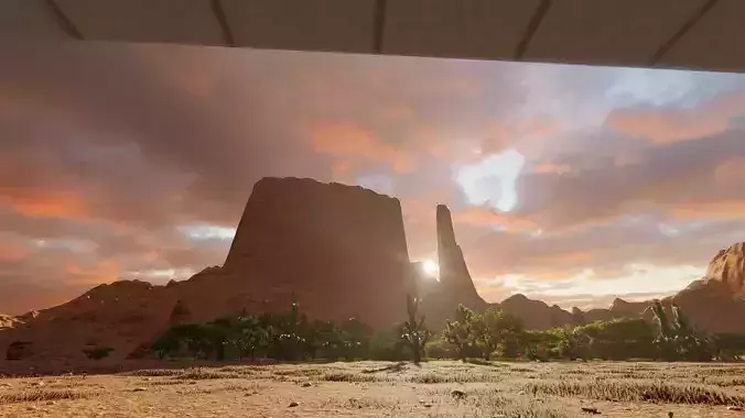 Beauty desert landscape with sun setting behind it