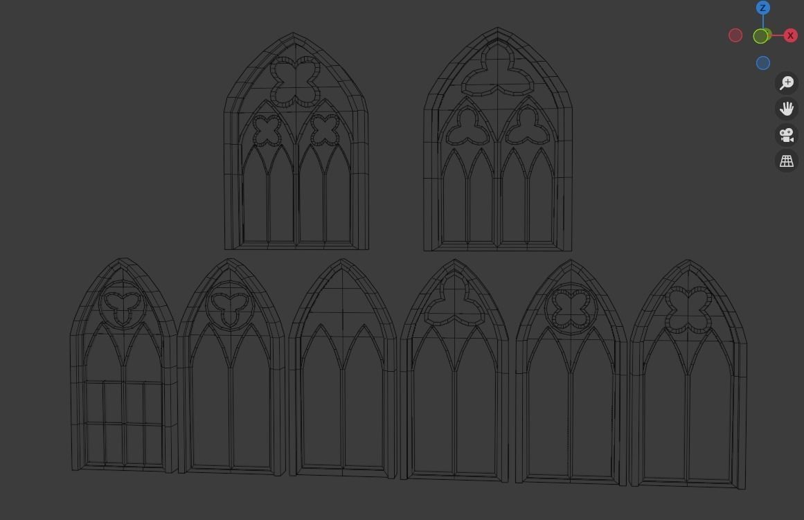 Gotic Window Set Low-poly 3D model_13