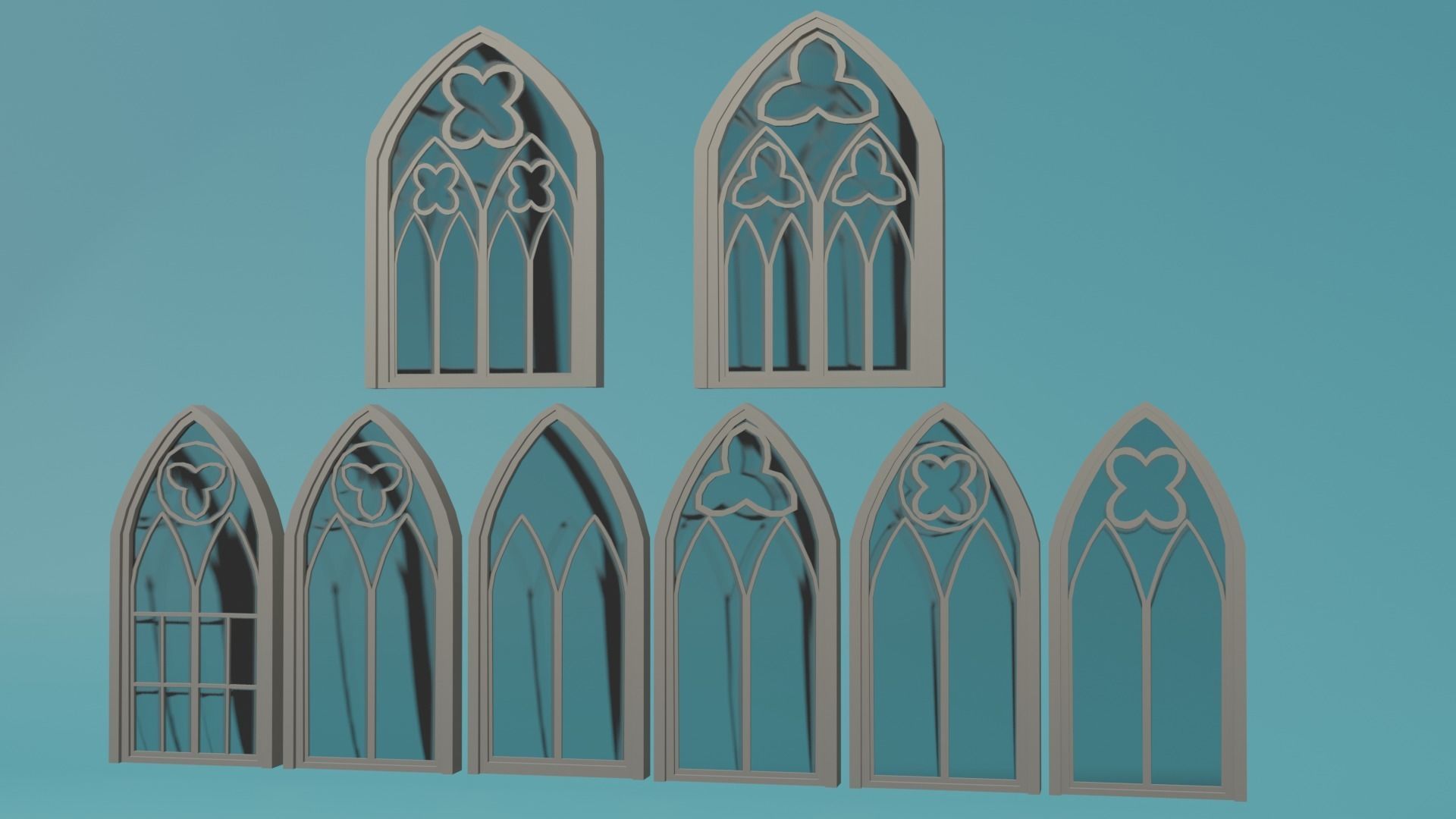 Gotic Window Set Low-poly 3D model_2