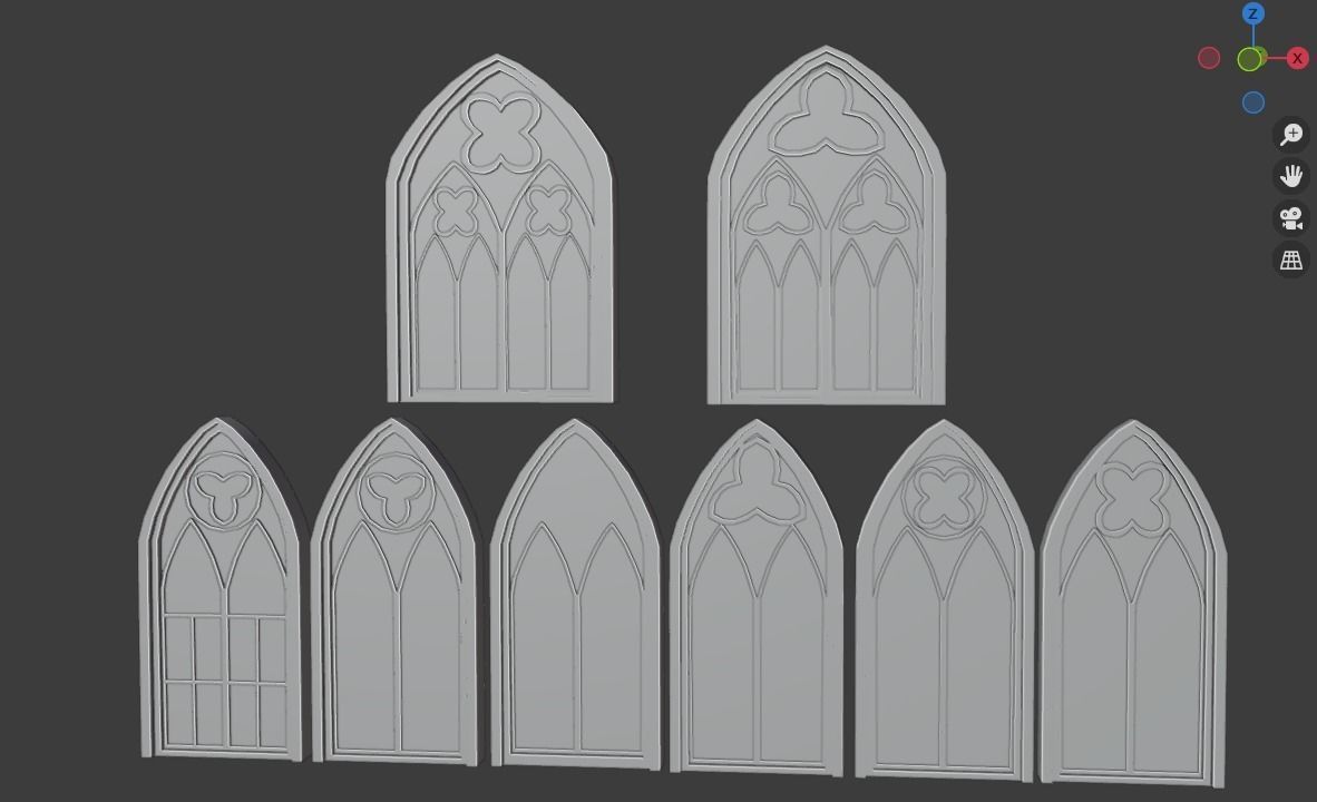 Gotic Window Set Low-poly 3D model_11