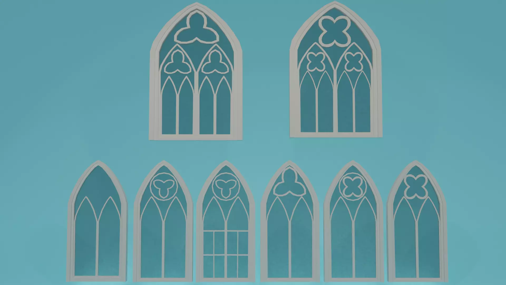 Gotic Window Set Low-poly 3D model_0