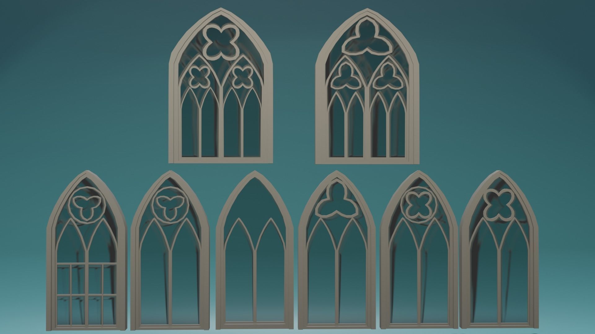 Gotic Window Set Low-poly 3D model_1