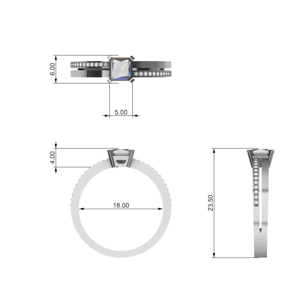 RING-296-JEWELRY gold engagement ring with princess cut diamond 3D print model_6