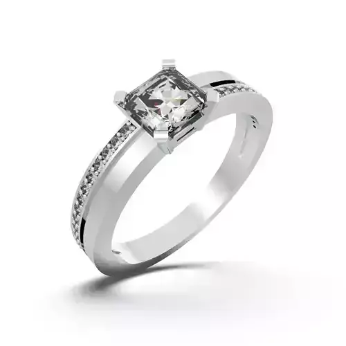 RING-296-JEWELRY gold engagement ring with princess cut diamond 3D print model