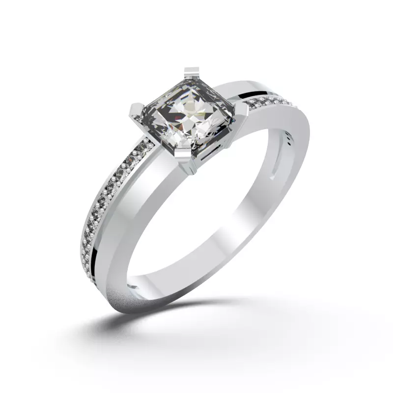 RING-296-JEWELRY gold engagement ring with princess cut diamond 3D print model_0