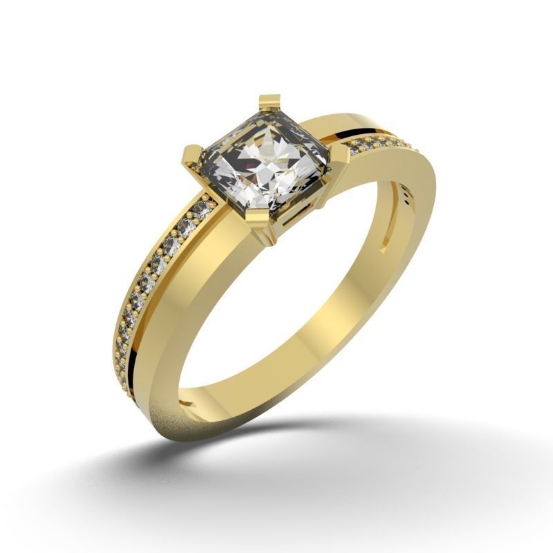 RING-296-JEWELRY gold engagement ring with princess cut diamond 3D print model_2