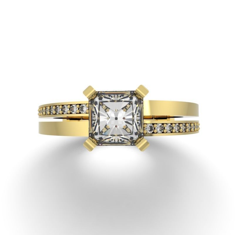RING-296-JEWELRY gold engagement ring with princess cut diamond 3D print model_8