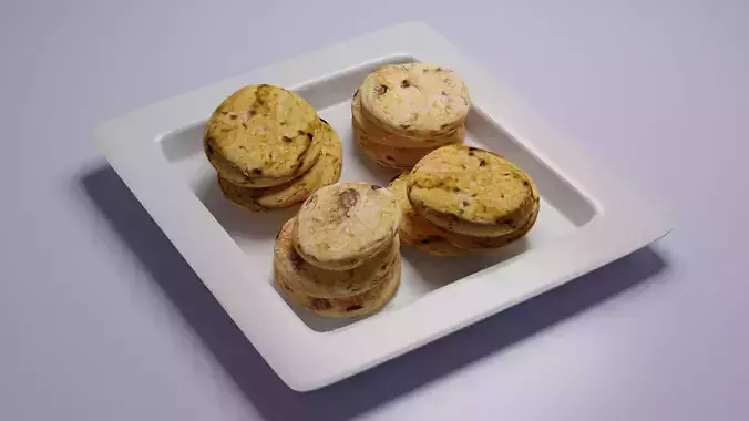 Cookie three cookies on plate 3D model