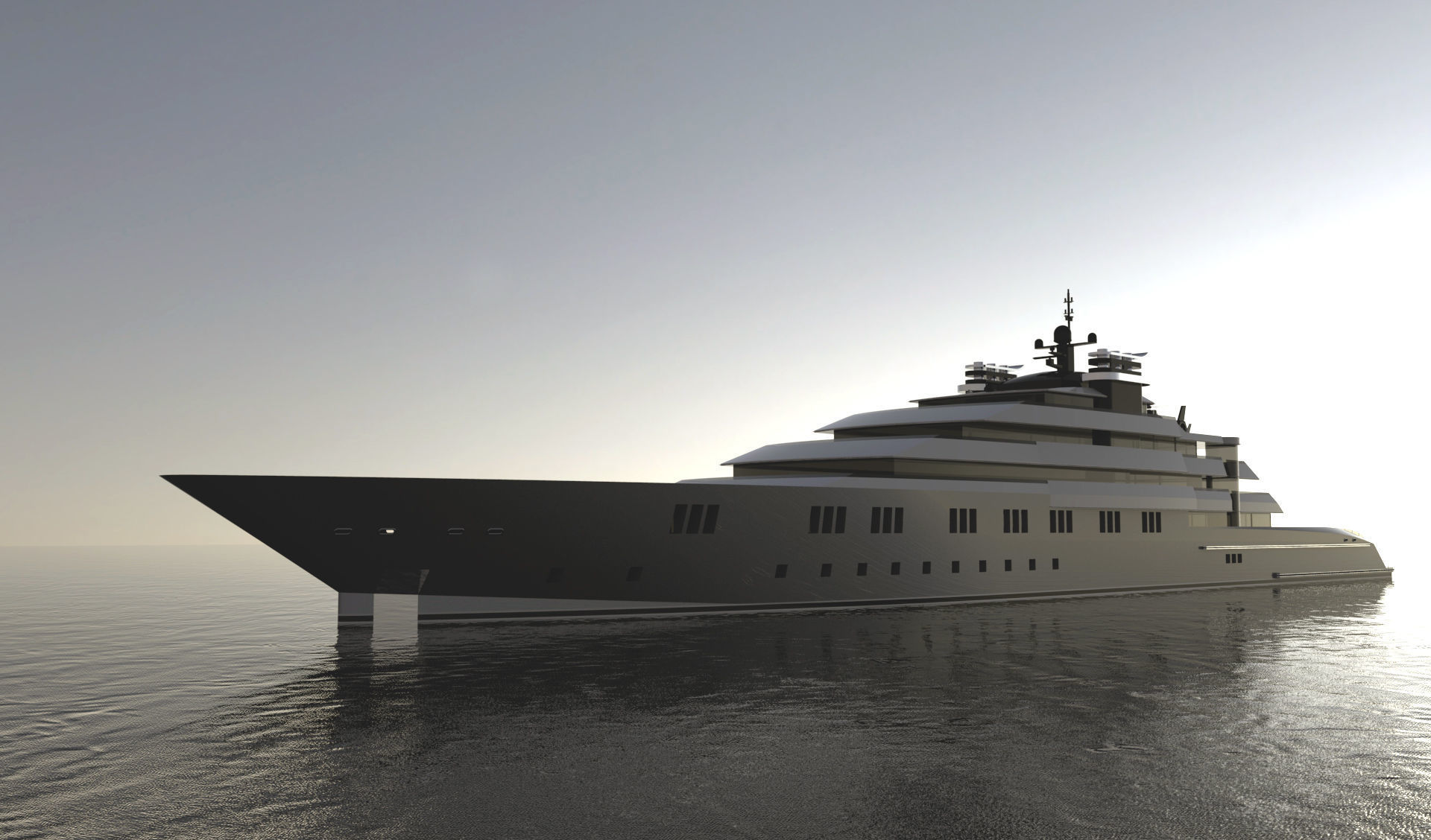 130 Meter Mega Yacht 3D model_7