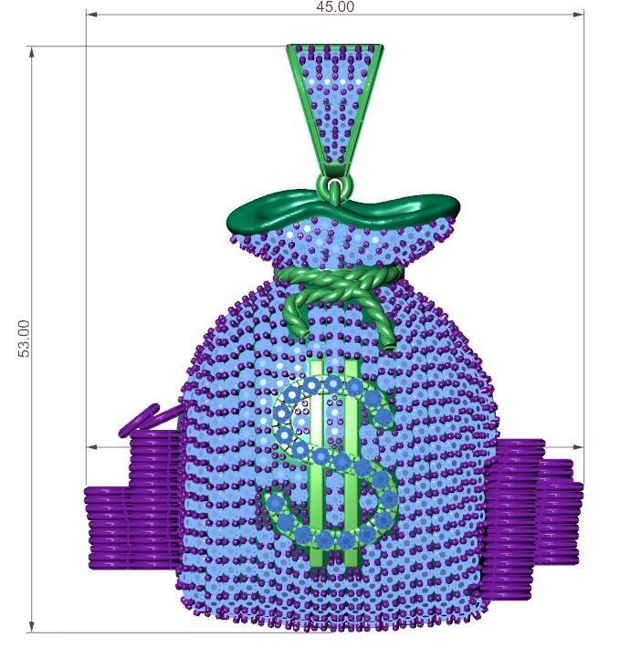 Sack of money pendant 3D print model_3