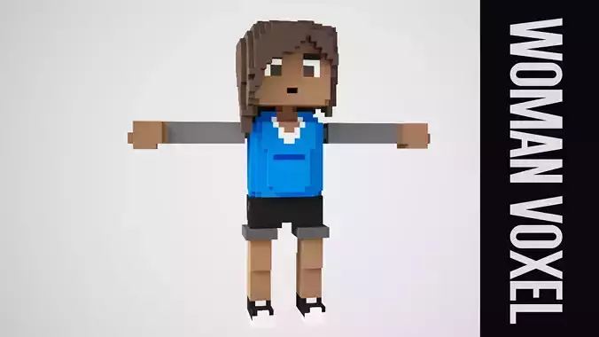 Woman voxel Low-poly 3D model