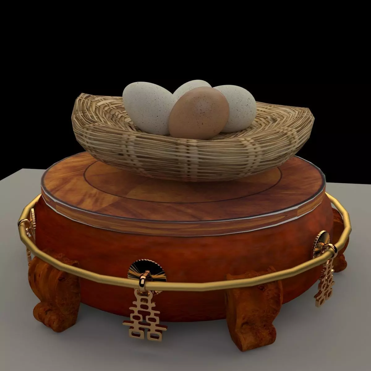 Chinese display stand with egg nest 3D model_0