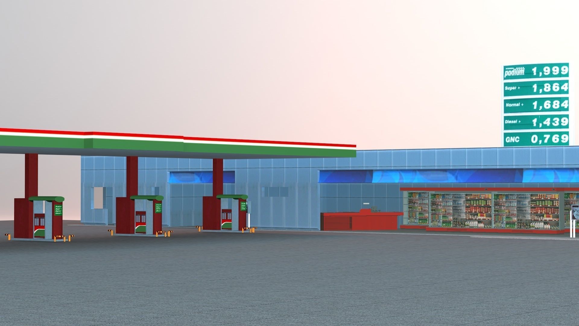 Gas Station Low-poly 3D model_1