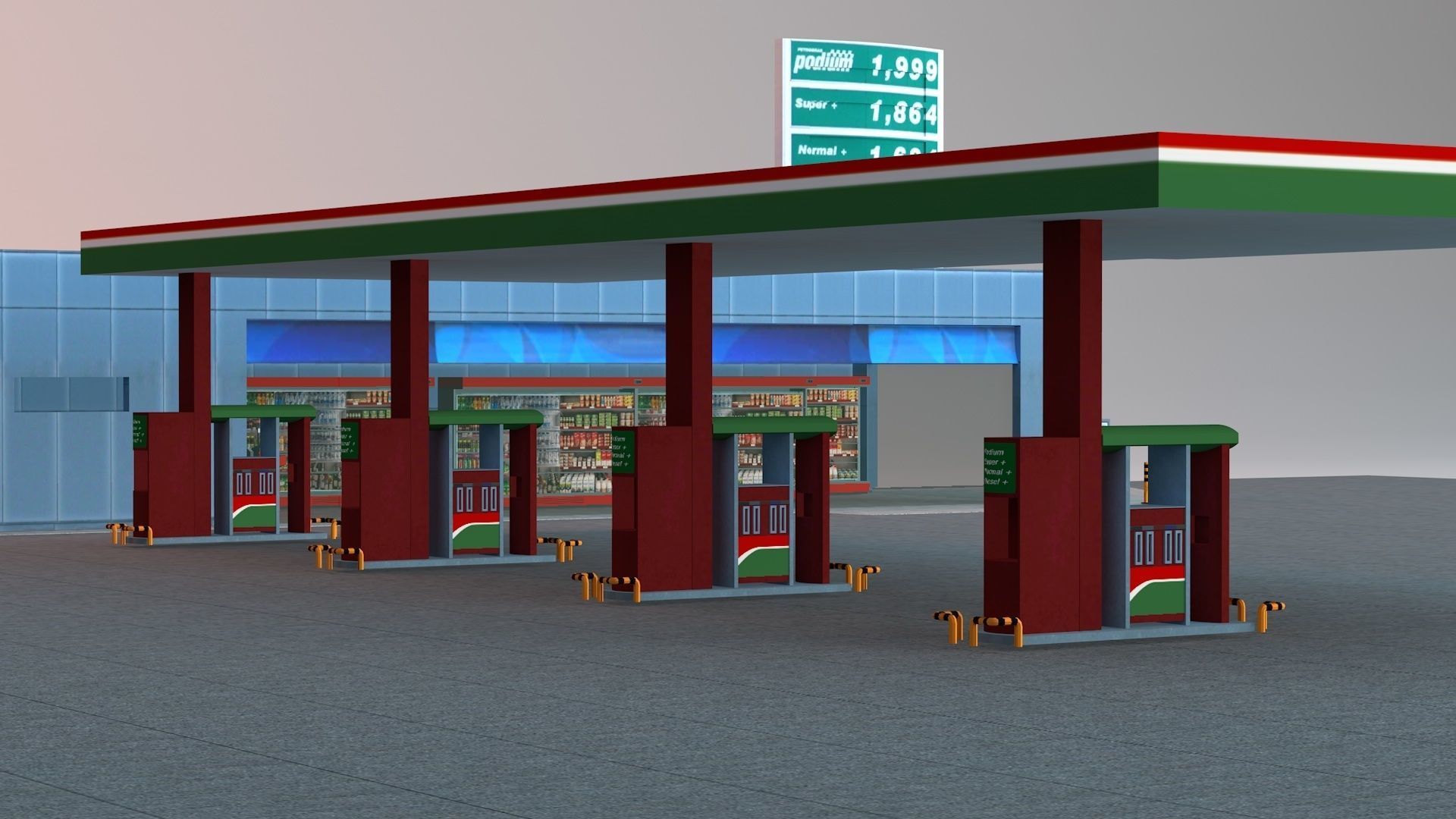 Gas Station Low-poly 3D model_3