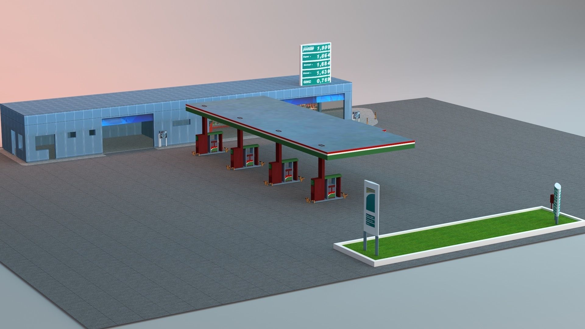 Gas Station Low-poly 3D model_2