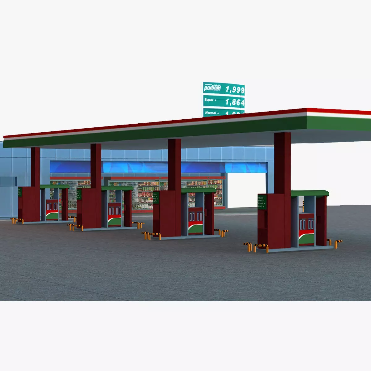 Gas Station Low-poly 3D model_0