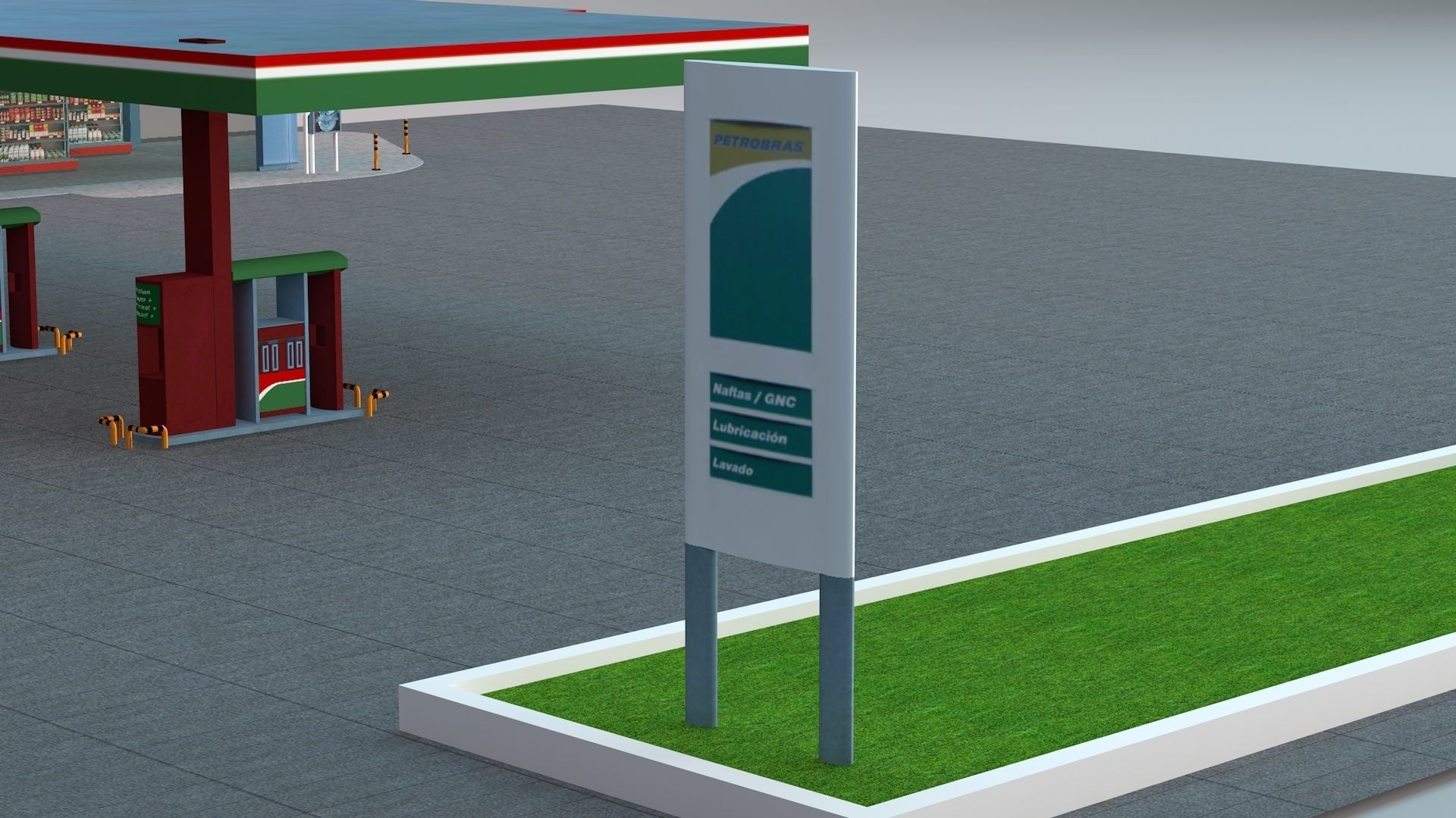 Gas Station Low-poly 3D model_4