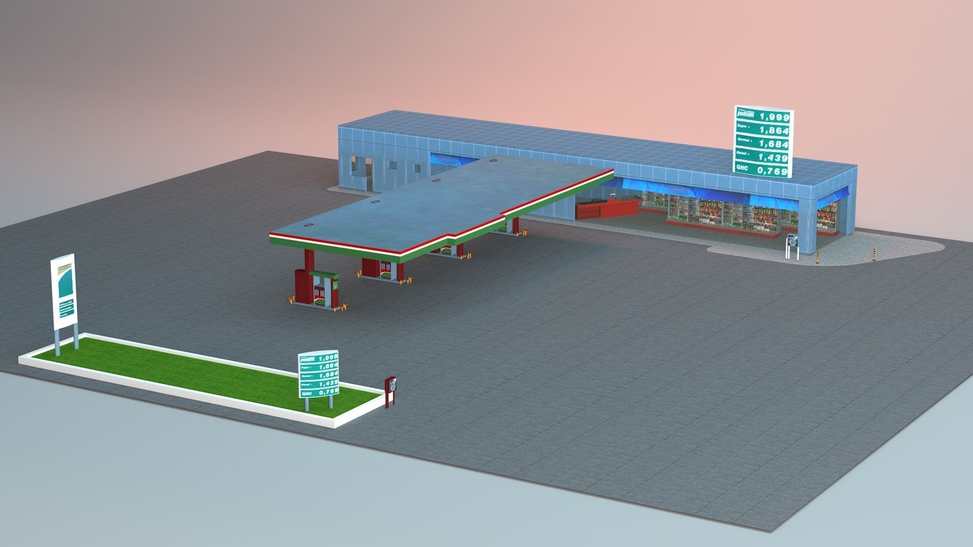 Gas Station Low-poly 3D model_8