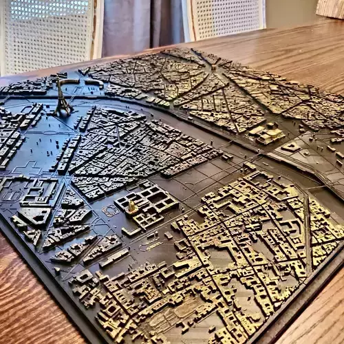 3D Paris Map City Art Landmark Model of Paris Skyline Art