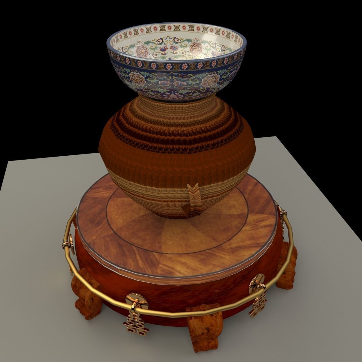Chinese display stand with bowel and pot 3D model_1