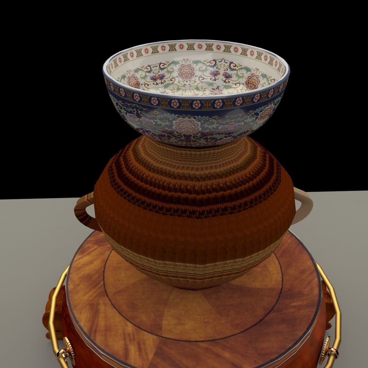Chinese display stand with bowel and pot 3D model_5