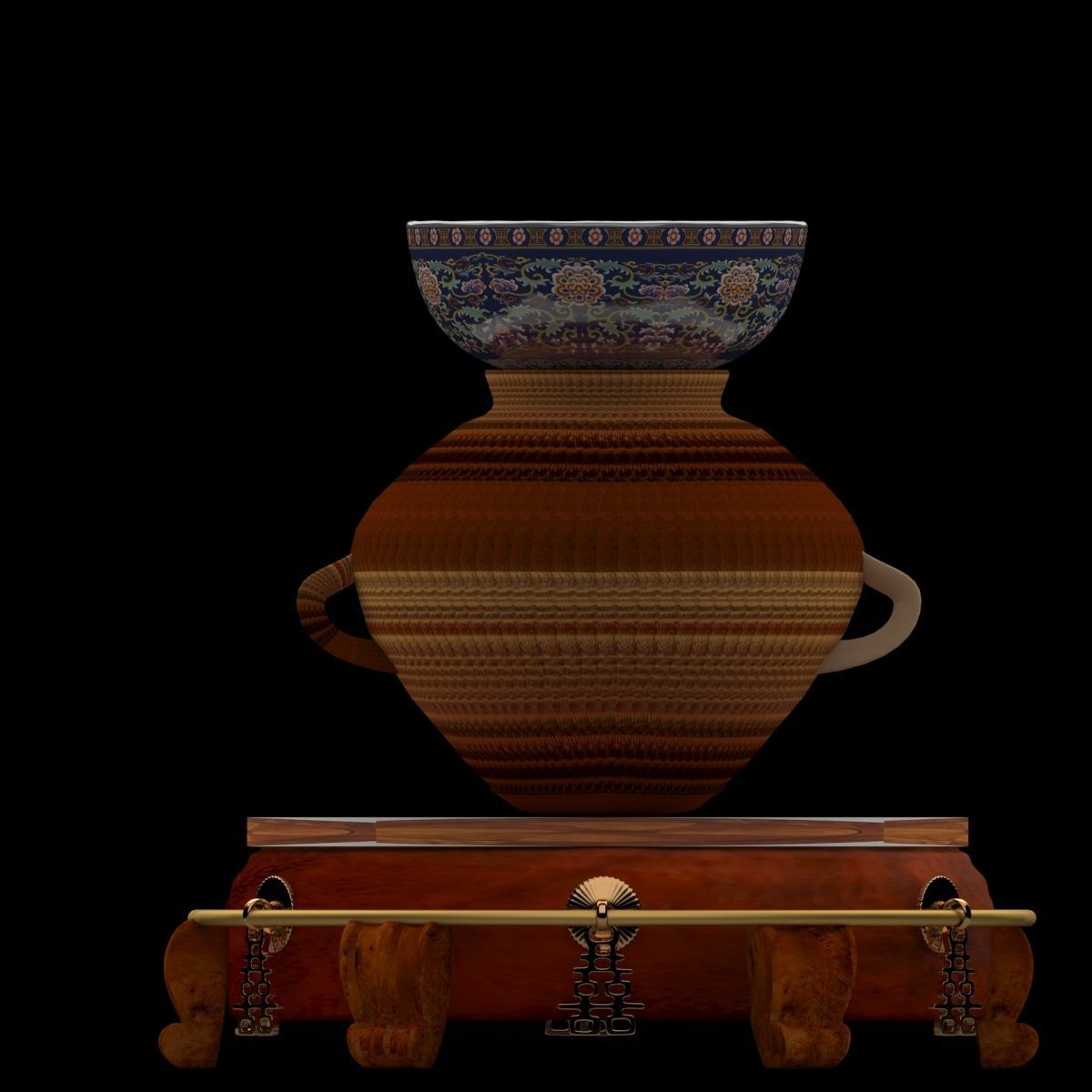 Chinese display stand with bowel and pot 3D model_2