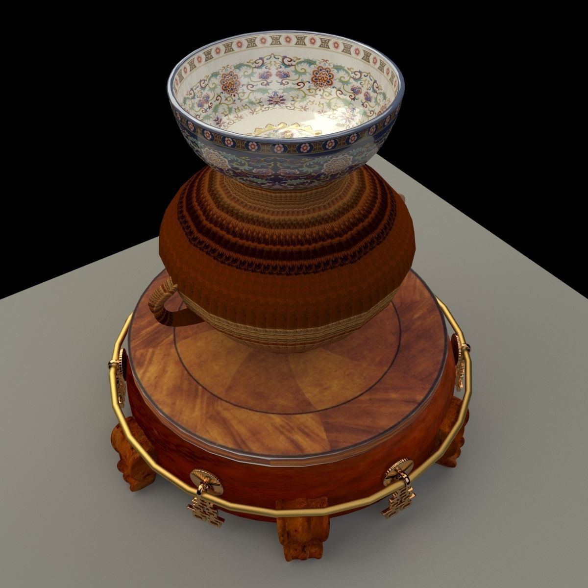 Chinese display stand with bowel and pot 3D model_3