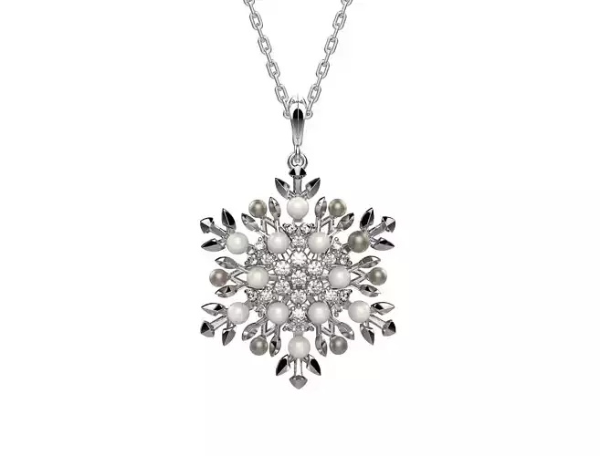 Pendant-159 snowflake necklace with pearls and diamonds