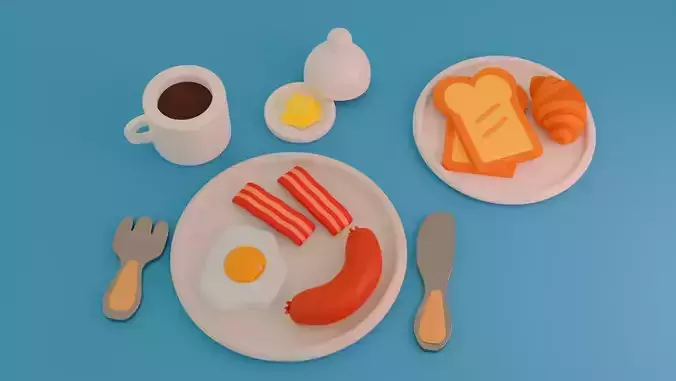 Breakfast Eggs Bacon with Sausage Toon Scene