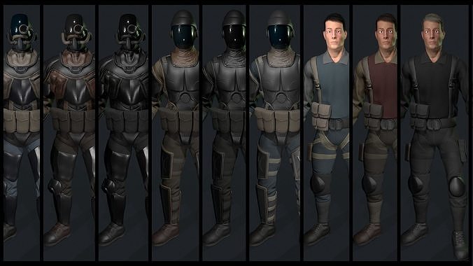 Modular Sci-fi Soldiers Low-poly 3D model