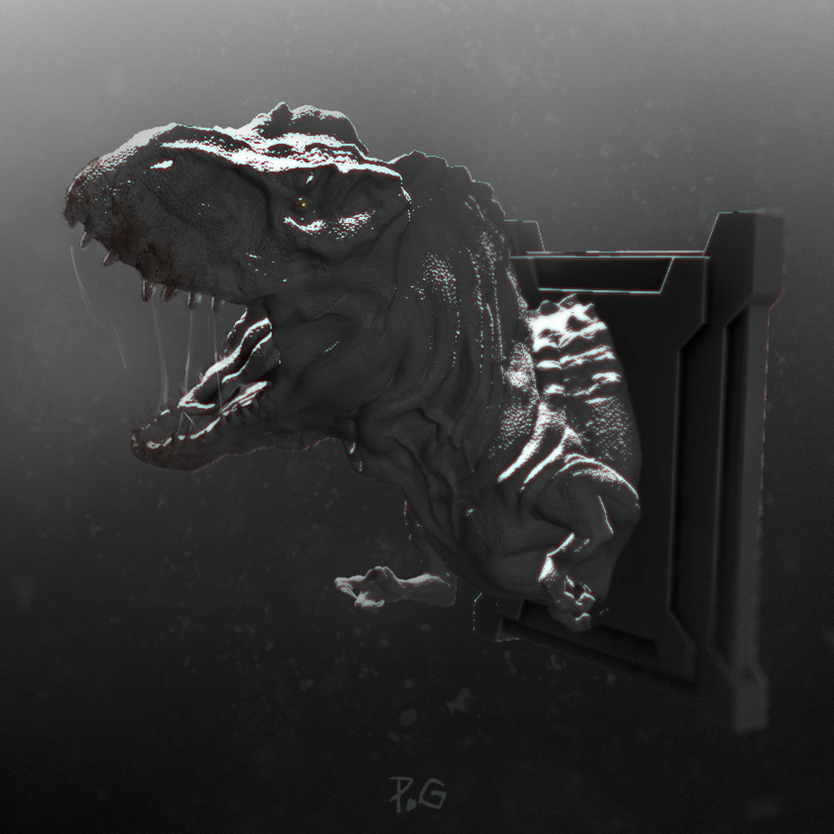 T- Rex t-rex head on wall 3D print model_1